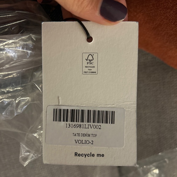 Reformation Tate Denim Top Blue - Size 2 - Picture 5 of 6